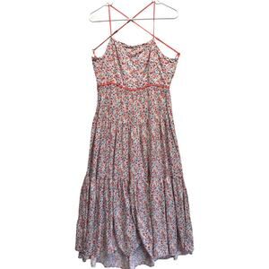 Aakaa Floral Midi Dress with Red Accents